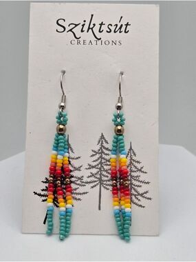 Handcrafted Seed Bead Earrings Native Inspired 2.5” Sziktsút Creations